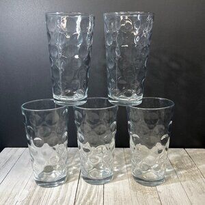 Vtg Pasabahce Drinking Glasses Clear Mirage Dots Optic Circle Pattern - Set Of 5